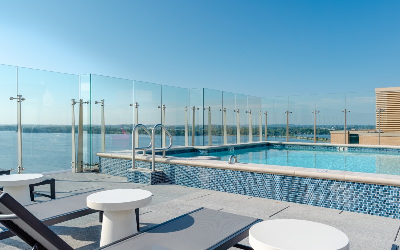 a pool on a deck