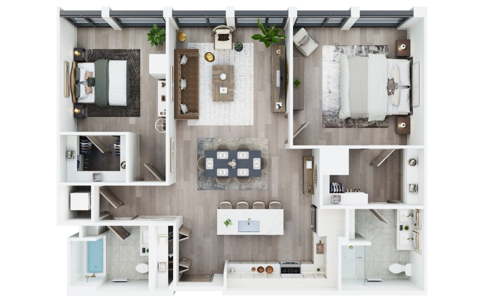 2H.1 - Penthouse - 2 bedroom floorplan layout with 2 bathrooms and 1194 square feet 2H.1 - Penthouse - 2 bedroom floorplan layout with 2 bathrooms and 1194 square feet