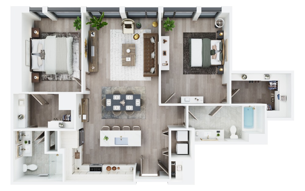 2I.1 - Penthouse - 2 bedroom floorplan layout with 2 bathrooms and 1224 square feet 2I.1 - Penthouse - 2 bedroom floorplan layout with 2 bathrooms and 1224 square feet