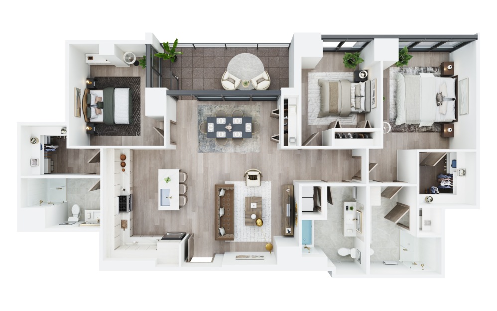 3E.1 - Penthouse - 3 bedroom floorplan layout with 3 bathrooms and 1540 square feet 3E.1 - Penthouse - 3 bedroom floorplan layout with 3 bathrooms and 1540 square feet