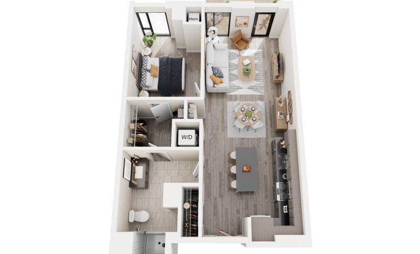 1A.3 - 1 bedroom floorplan layout with 1 bathroom and 775 square feet