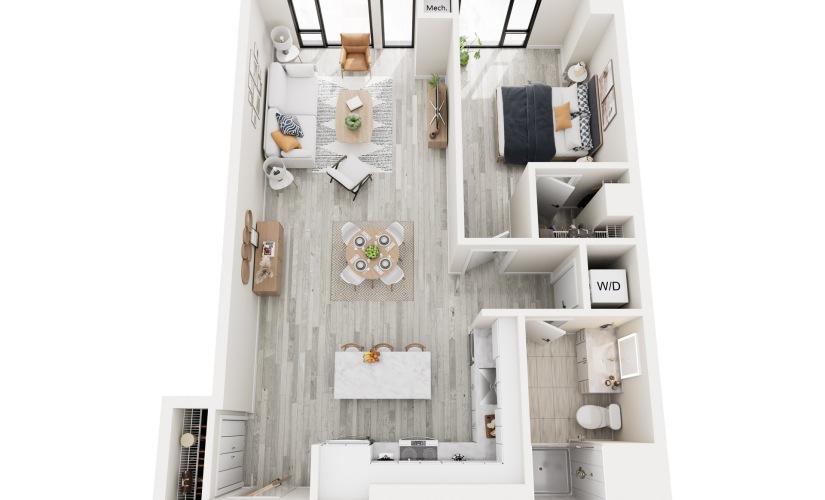1B.2 - 1 bedroom floorplan layout with 1 bathroom and 829 square feet