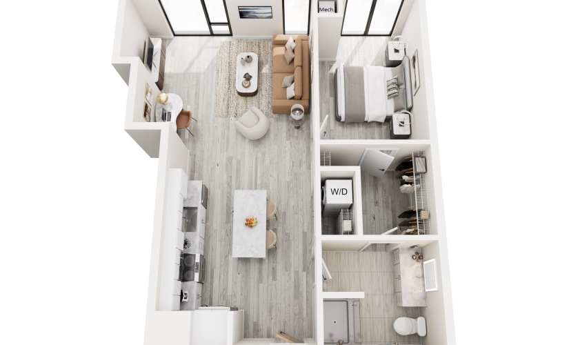 1B.3 - 1 bedroom floorplan layout with 1 bathroom and 759 square feet