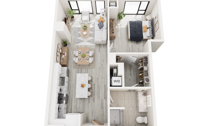 1B.4 - 1 bedroom floorplan layout with 1 bathroom and 747 square feet