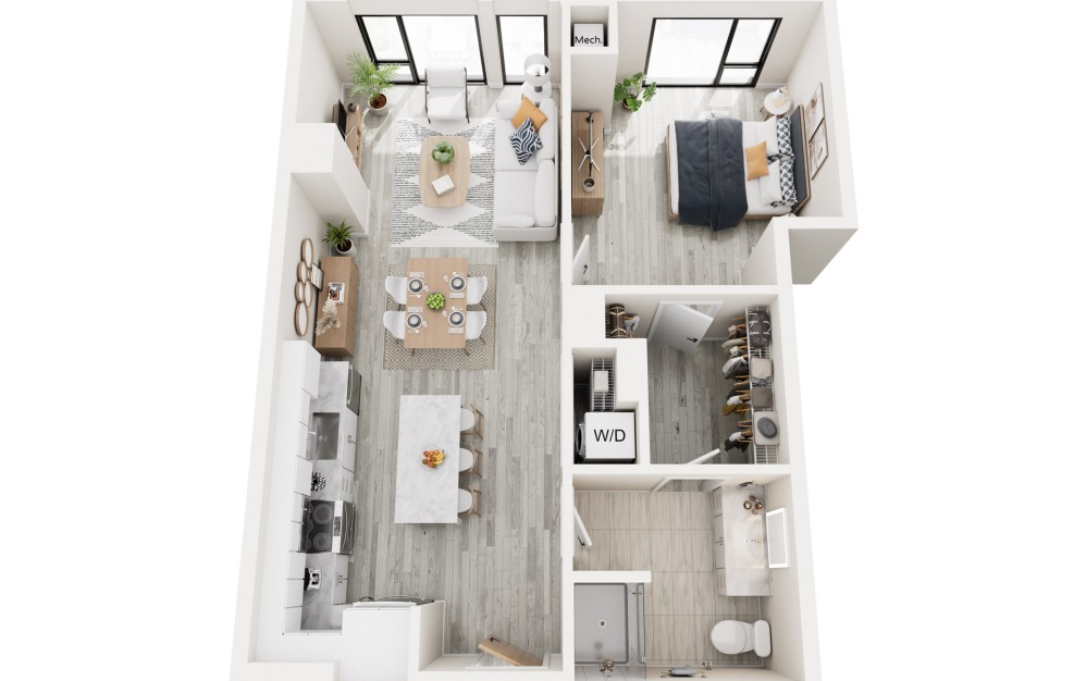 1B.4 - 1 bedroom floorplan layout with 1 bathroom and 747 square feet 1B.4 - 1 bedroom floorplan layout with 1 bathroom and 747 square feet