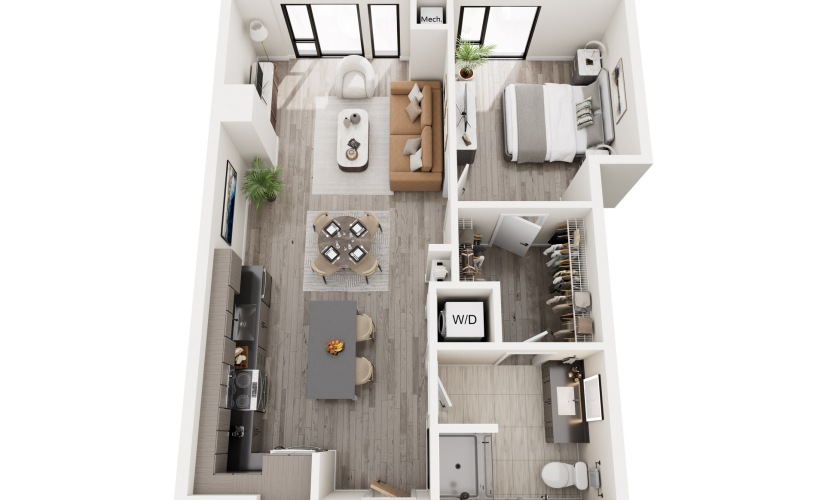 1B.5 - 1 bedroom floorplan layout with 1 bathroom and 748 square feet