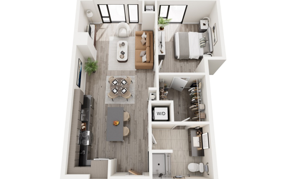 1B.5 - 1 bedroom floorplan layout with 1 bathroom and 748 square feet 1B.5 - 1 bedroom floorplan layout with 1 bathroom and 748 square feet