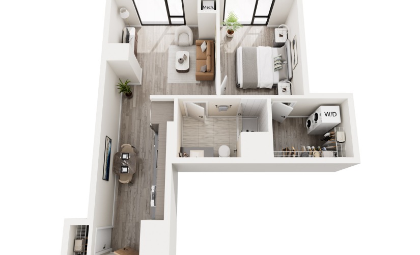 1C.1 - 1 bedroom floorplan layout with 1 bathroom and 604 square feet