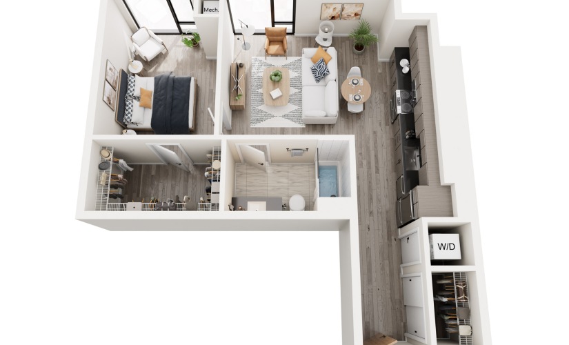 1C.2 - 1 bedroom floorplan layout with 1 bathroom and 708 square feet
