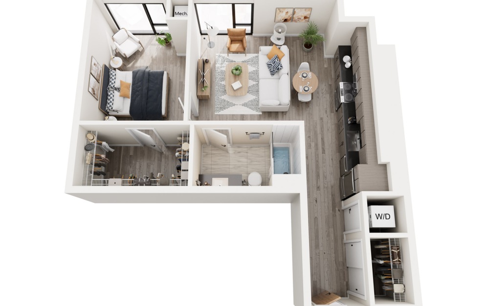 1C.2 - 1 bedroom floorplan layout with 1 bathroom and 708 square feet 1C.2 - 1 bedroom floorplan layout with 1 bathroom and 708 square feet