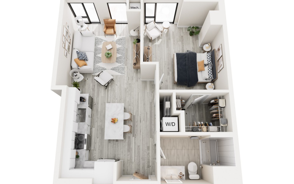 1E.1 - 1 bedroom floorplan layout with 1 bathroom and 710 square feet 1E.1 - 1 bedroom floorplan layout with 1 bathroom and 710 square feet