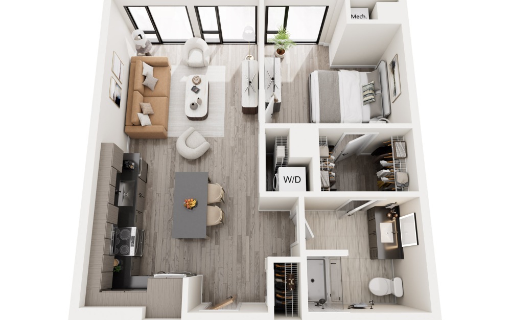 1F.1 - 1 bedroom floorplan layout with 1 bathroom and 679 square feet 1F.1 - 1 bedroom floorplan layout with 1 bathroom and 679 square feet