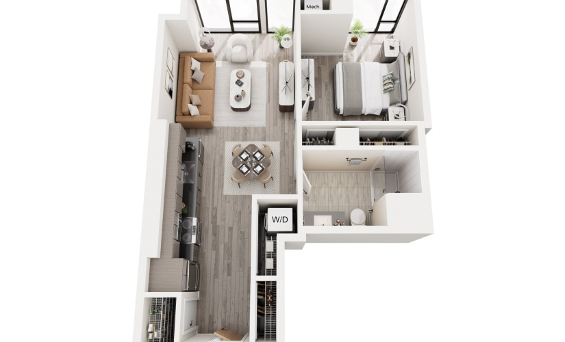 1G.1 - 1 bedroom floorplan layout with 1 bathroom and 664 square feet