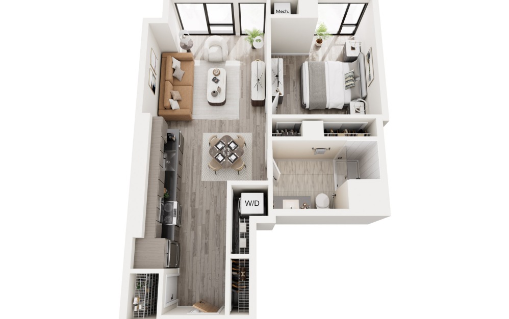 1G.1 - 1 bedroom floorplan layout with 1 bathroom and 664 square feet 1G.1 - 1 bedroom floorplan layout with 1 bathroom and 664 square feet