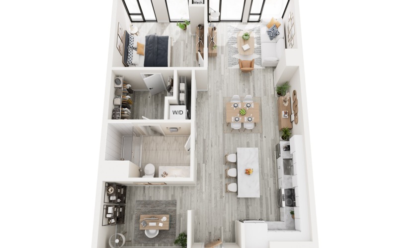 1H.1 - 1 bedroom floorplan layout with 1 bathroom and 911 square feet