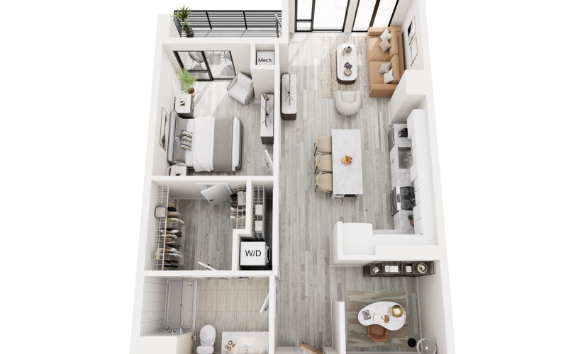 1I.1 - 1 bedroom floorplan layout with 1 bathroom and 835 square feet