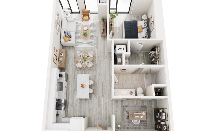 1J.1 - 1 bedroom floorplan layout with 1 bathroom and 812 square feet