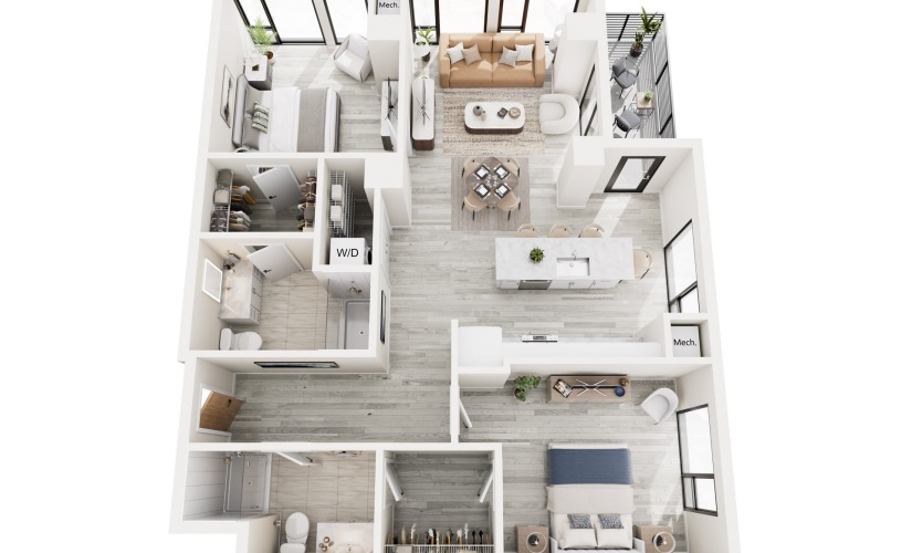 2A.1 - 2 bedroom floorplan layout with 2 bathrooms and 1142 square feet