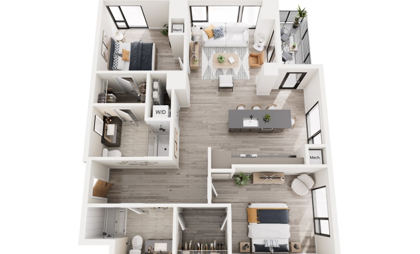 2A.2 - 2 bedroom floorplan layout with 2 bathrooms and 1093 square feet