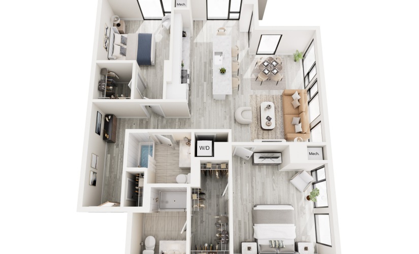 2B.1 - 2 bedroom floorplan layout with 2 bathrooms and 1215 square feet