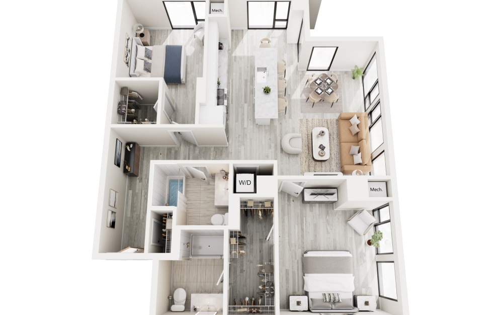 2B.1 - 2 bedroom floorplan layout with 2 bathrooms and 1215 square feet 2B.1 - 2 bedroom floorplan layout with 2 bathrooms and 1215 square feet