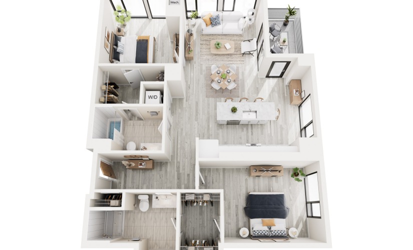 2C.1 - 2 bedroom floorplan layout with 2 bathrooms and 1241 square feet