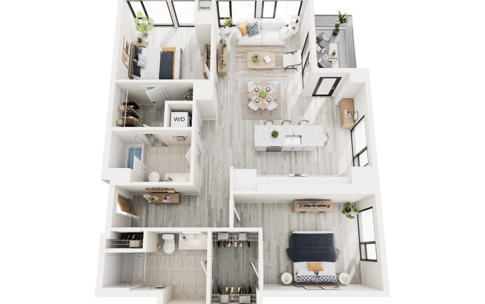 2C.1 - 2 bedroom floorplan layout with 2 bathrooms and 1241 square feet 2C.1 - 2 bedroom floorplan layout with 2 bathrooms and 1241 square feet