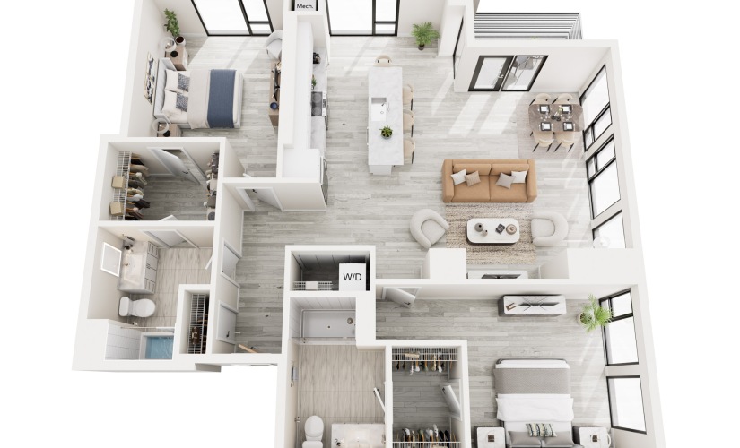2C.2 - 2 bedroom floorplan layout with 2 bathrooms and 1384 square feet
