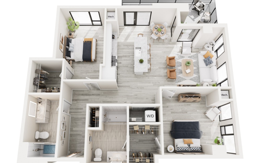 2D.1 - 2 bedroom floorplan layout with 2 bathrooms and 1206 square feet 2D.1 - 2 bedroom floorplan layout with 2 bathrooms and 1206 square feet