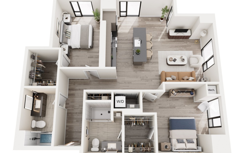 2D.2 - 2 bedroom floorplan layout with 2 bathrooms and 1173 square feet 2D.2 - 2 bedroom floorplan layout with 2 bathrooms and 1173 square feet