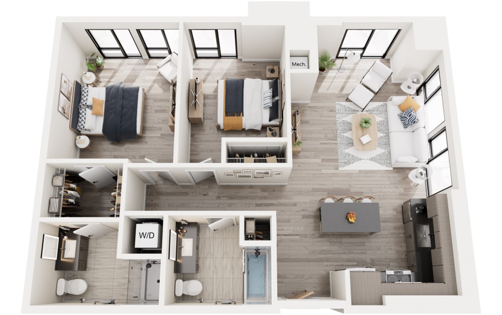 2E.1 - 2 bedroom floorplan layout with 2 bathrooms and 1014 square feet 2E.1 - 2 bedroom floorplan layout with 2 bathrooms and 1014 square feet