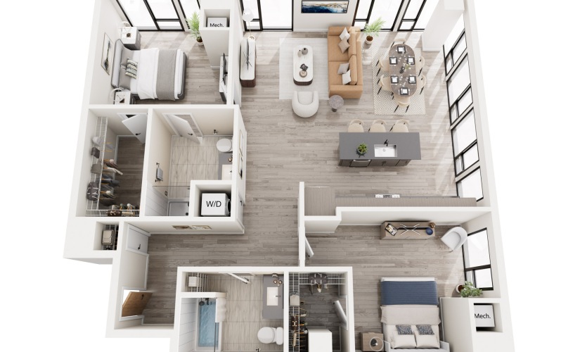 2F.1 - 2 bedroom floorplan layout with 2 bathrooms and 1308 square feet