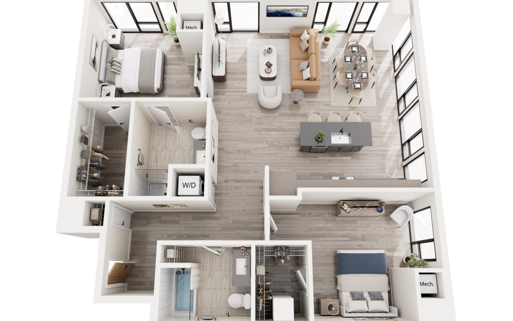 2F.1 - 2 bedroom floorplan layout with 2 bathrooms and 1308 square feet 2F.1 - 2 bedroom floorplan layout with 2 bathrooms and 1308 square feet