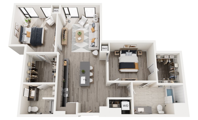 2G.1 - 2 bedroom floorplan layout with 2 bathrooms and 1150 square feet