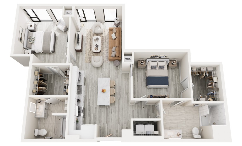 2G.1 - Type A - 2 bedroom floorplan layout with 2 bathrooms and 1150 square feet