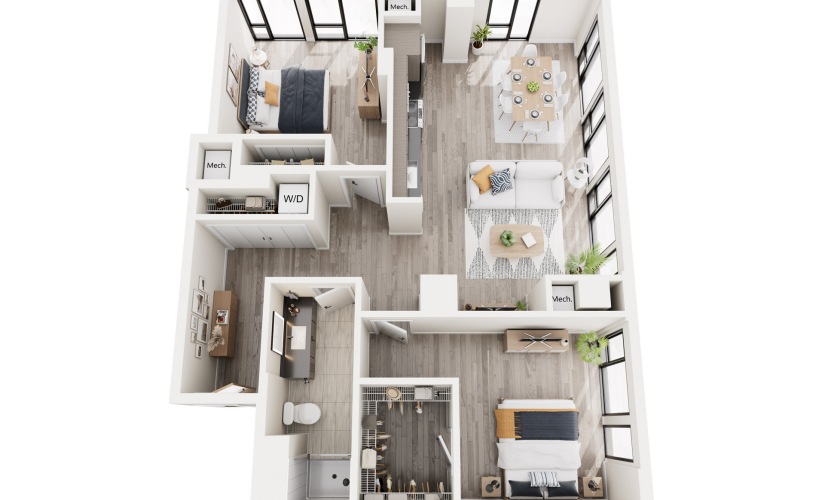 2J.1 - 2 bedroom floorplan layout with 1 bathroom and 1078 square feet