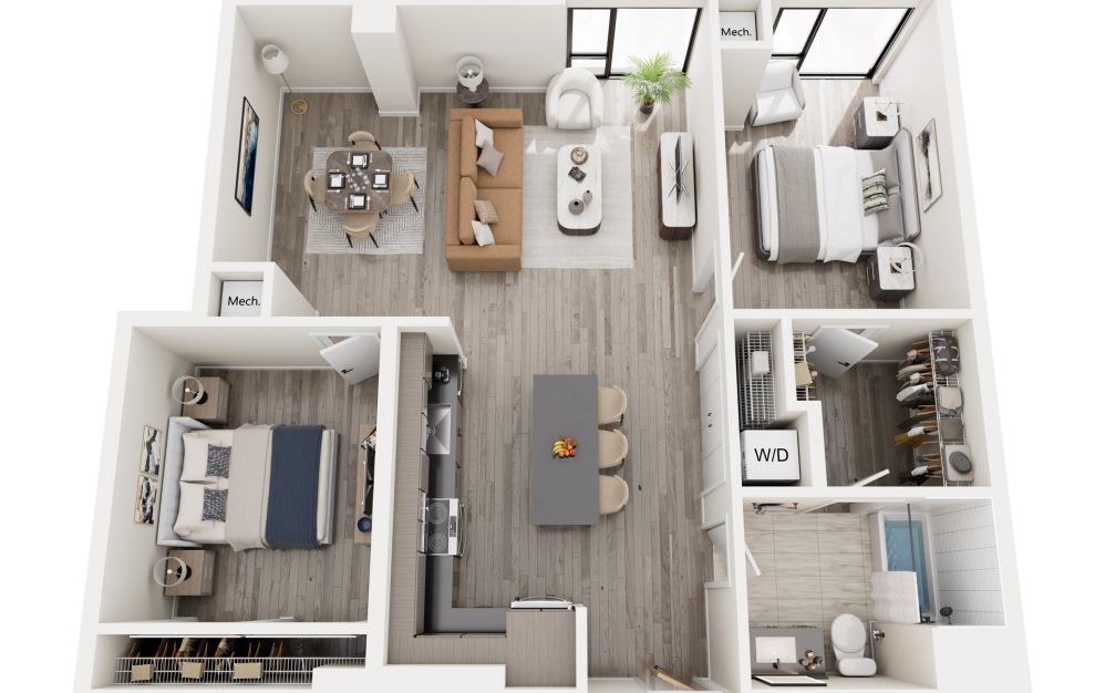 2K.1 - 2 bedroom floorplan layout with 1 bathroom and 1007 square feet 2K.1 - 2 bedroom floorplan layout with 1 bathroom and 1007 square feet