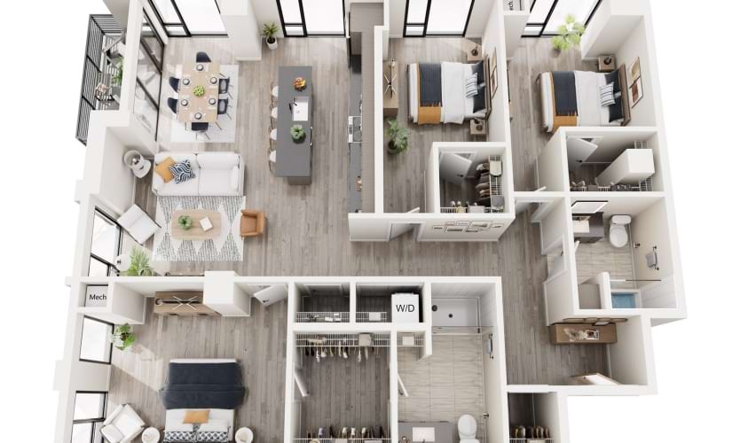 3A.1 - 3 bedroom floorplan layout with 2 bathrooms and 1630 square feet