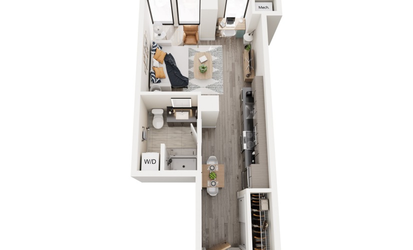 SA.1 - Studio floorplan layout with 1 bathroom and 455 square feet