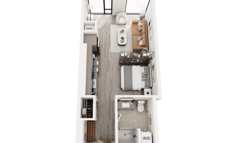SB.1 - Studio floorplan layout with 1 bathroom and 516 square feet