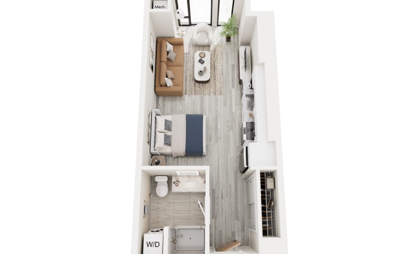 SC.1.1 - Studio floorplan layout with 1 bathroom and 470 square feet