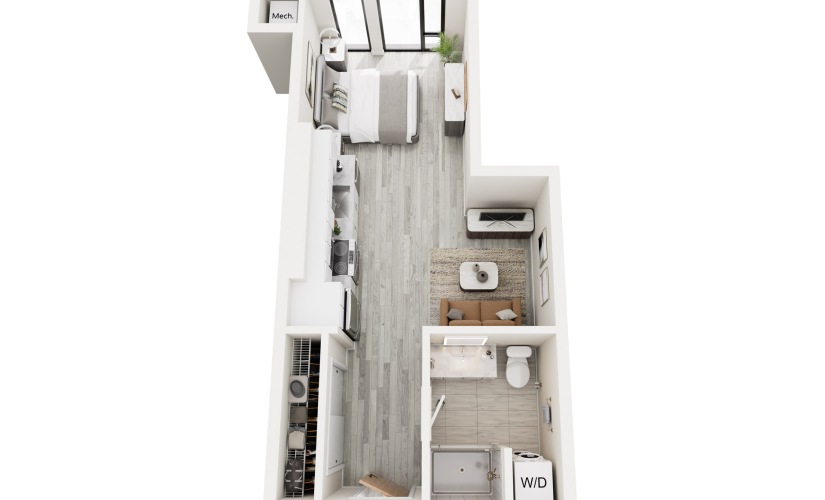 SC.2 - Studio floorplan layout with 1 bathroom and 430 square feet