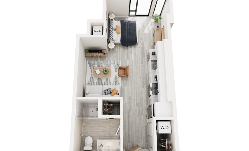 SD.1 - Studio floorplan layout with 1 bathroom and 494 square feet