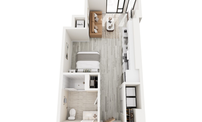 SD.1 - Type A - Studio floorplan layout with 1 bathroom and 494 square feet