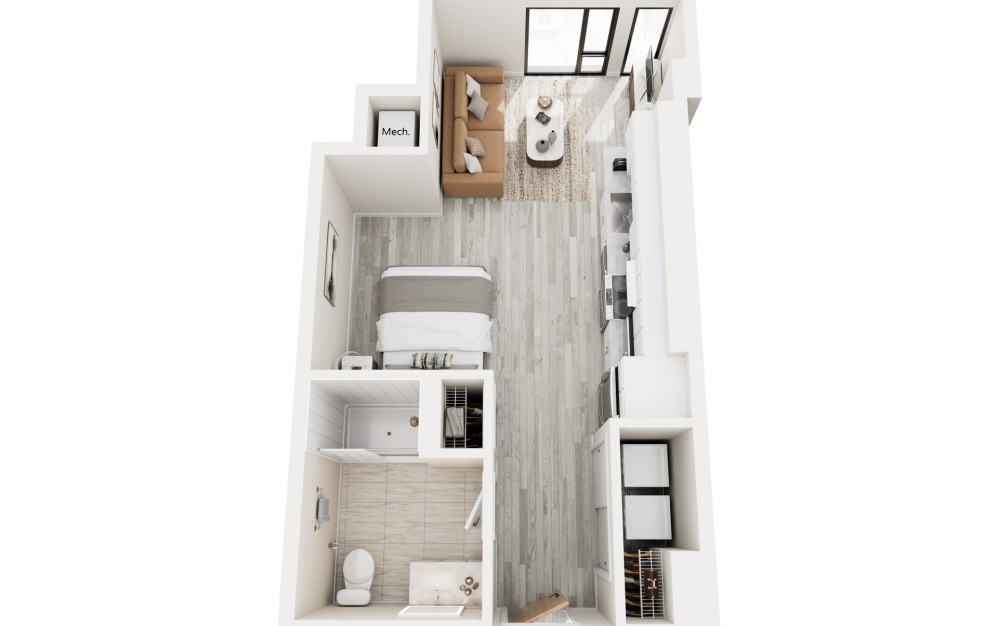 SD.1 - Type A - Studio floorplan layout with 1 bathroom and 494 square feet SD.1 - Type A - Studio floorplan layout with 1 bathroom and 494 square feet
