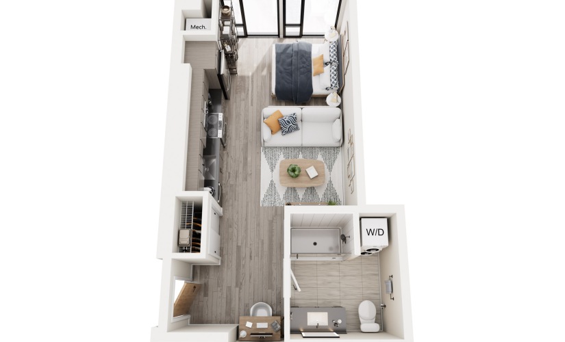 SE.1 - Studio floorplan layout with 1 bathroom and 469 square feet