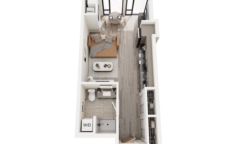 SE.4 - Studio floorplan layout with 1 bathroom and 449 square feet