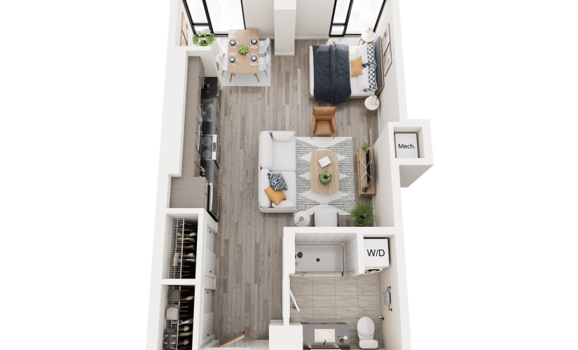 SE.5 - Studio floorplan layout with 1 bathroom and 596 square feet