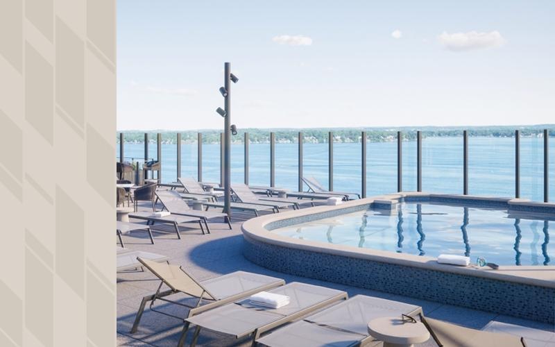 a pool on a deck